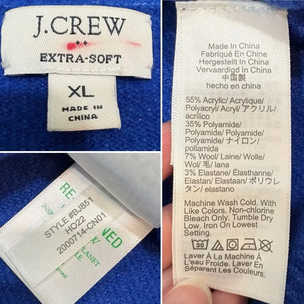 J.Crew Blue Crew Neck Long Sleeve Sweater in Extra Soft Yarn Size XL